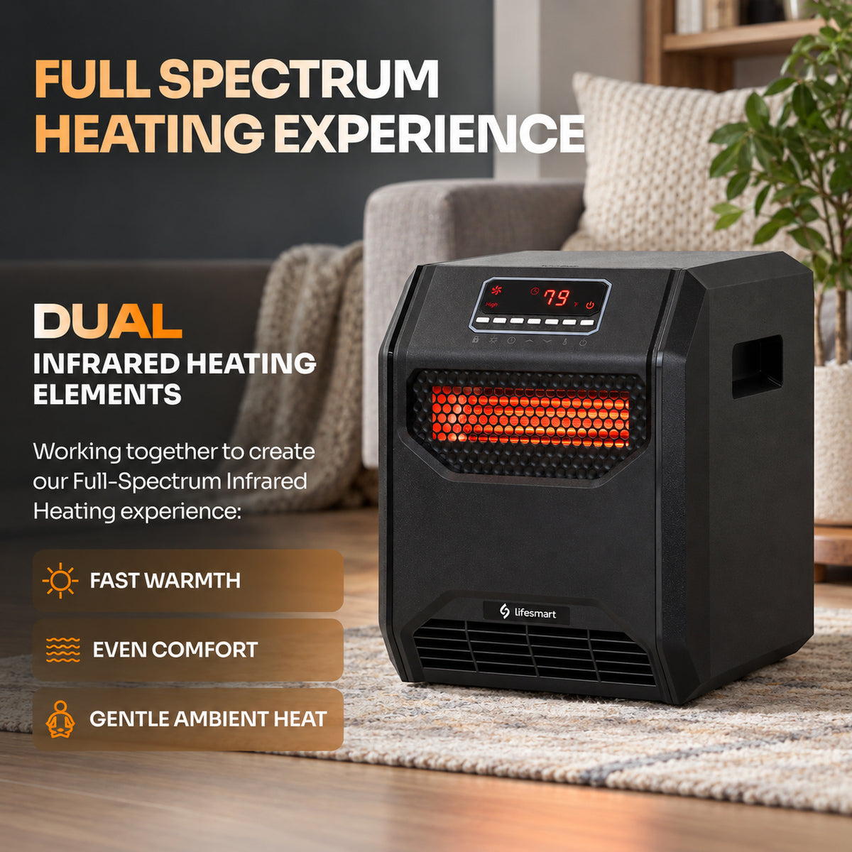 Lifesmart HT1269FS Full Spectrum 6 Element Front Intake Infrared Electric Space Heater
