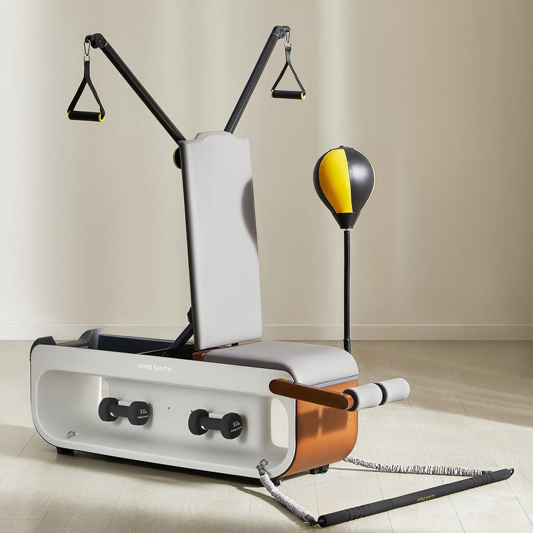 All accessories shown in photo of the workout bench in brightly lit home setting.