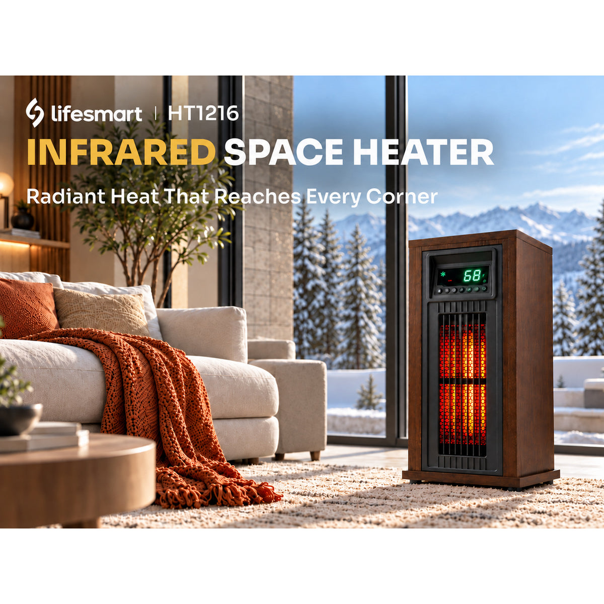 Lifesmart HT1216 23-Inch Infrared Quartz Tower Heater with Oscillating Vent and Fan Mode
