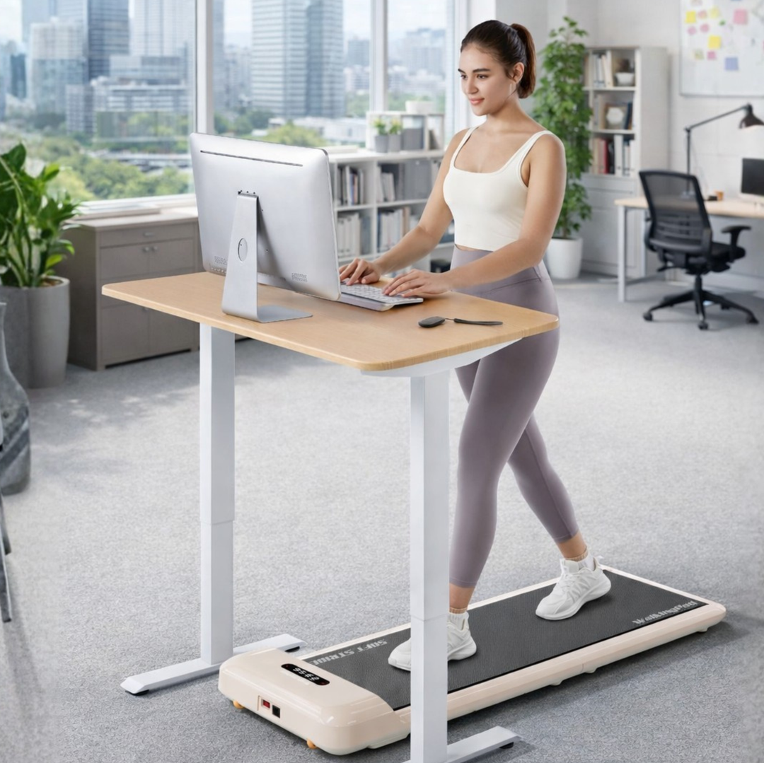 Woman working and walking on her WalkingPad C2 SoftStride