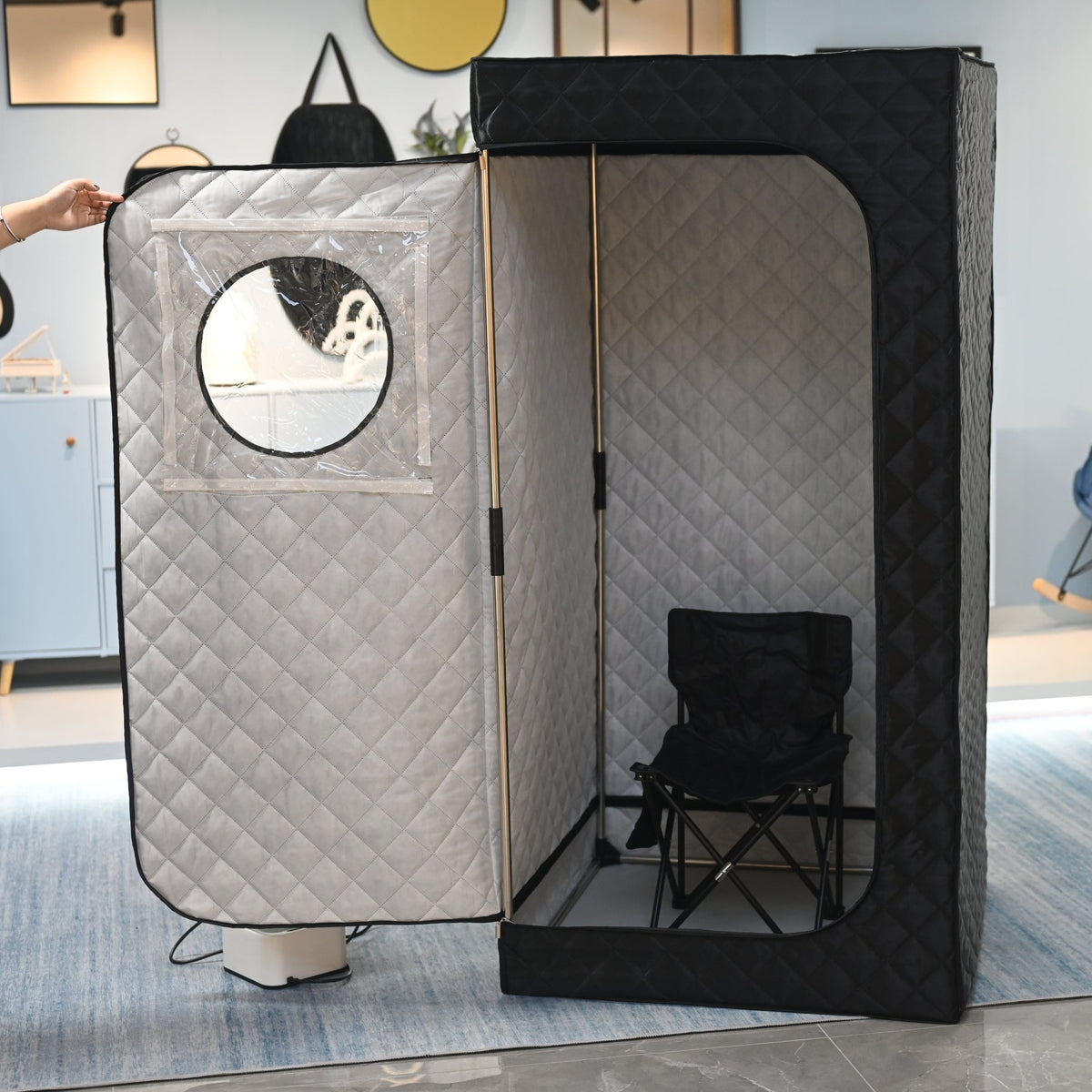 Ezlife portable steam sauna open with chair inside