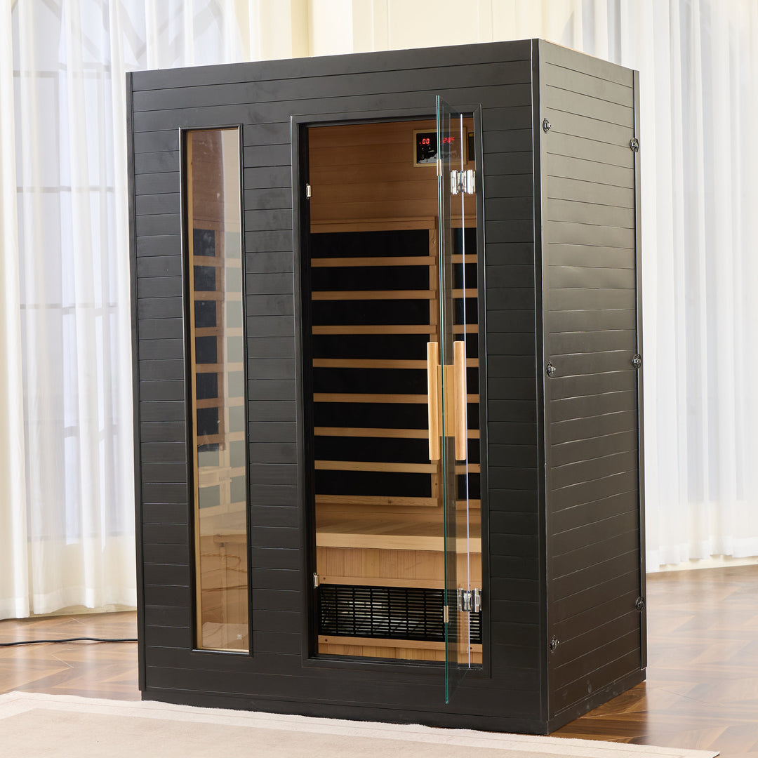 Black 2-3 person infrared sauna with chromotherapy Light 
