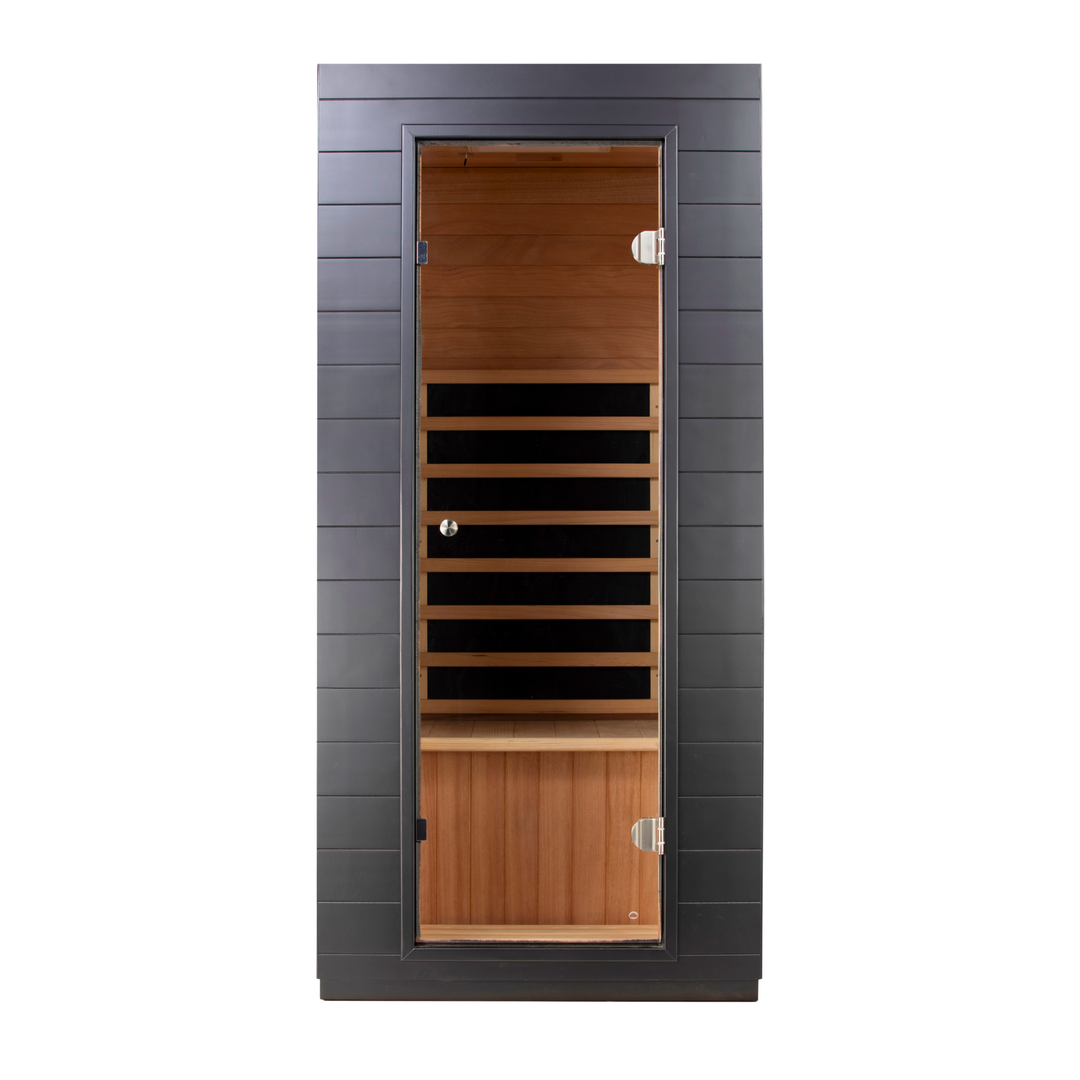 EZLIFE Solo black infrared sauna with hemlock wood construction