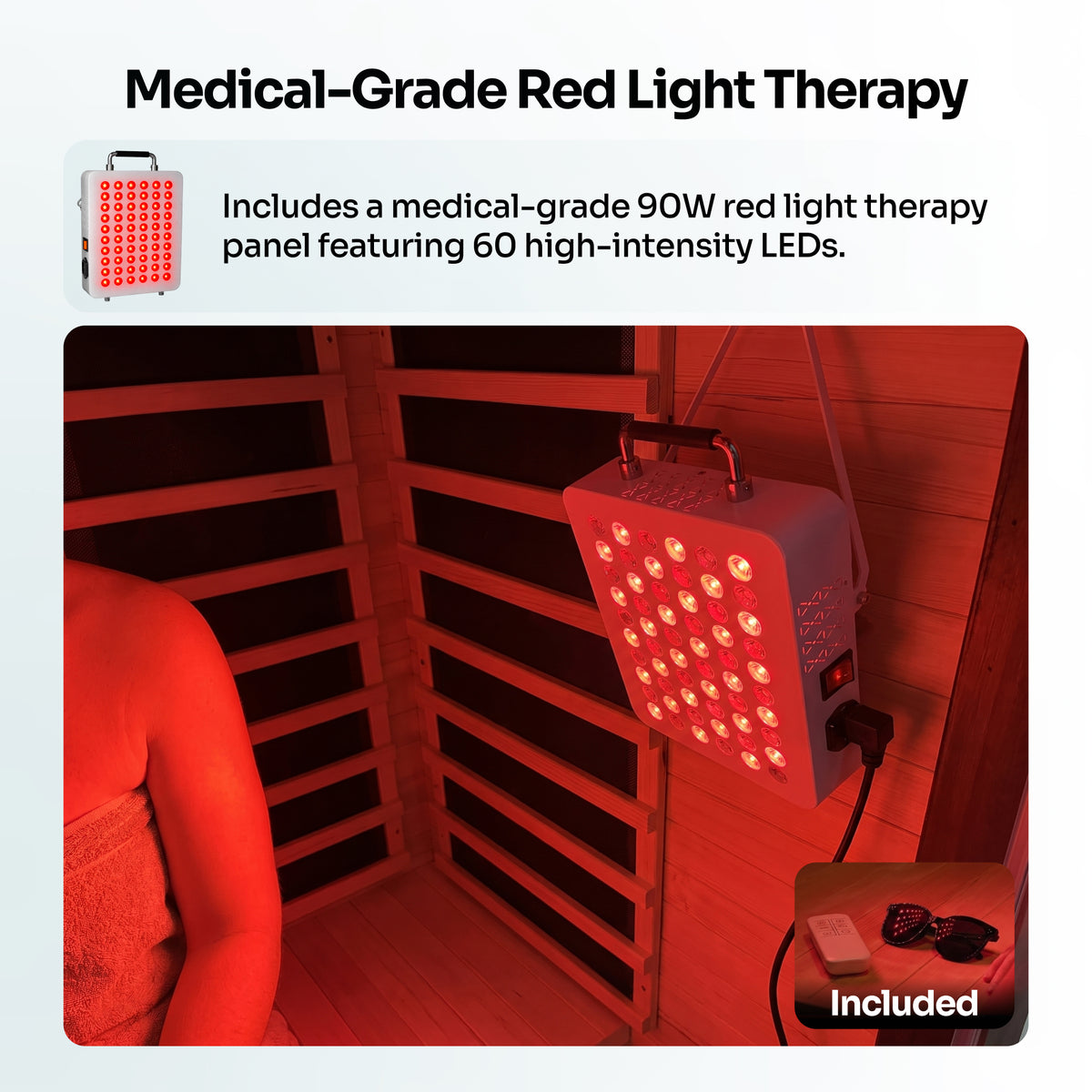 2-Person Full Spectrum Infrared Sauna and Medical Grade Red Light Option Red Light Panel