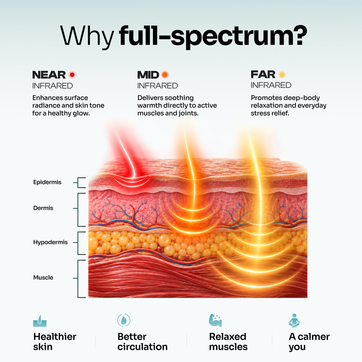 EZLIFE full spectrum sauna description, near infrared, mid infrared and far infrared.