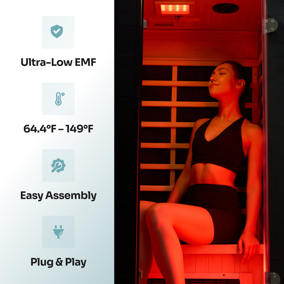 2-Person Full Spectrum Infrared Sauna and Medical Grade Red Light Option up to 149 degrees of infrared heat