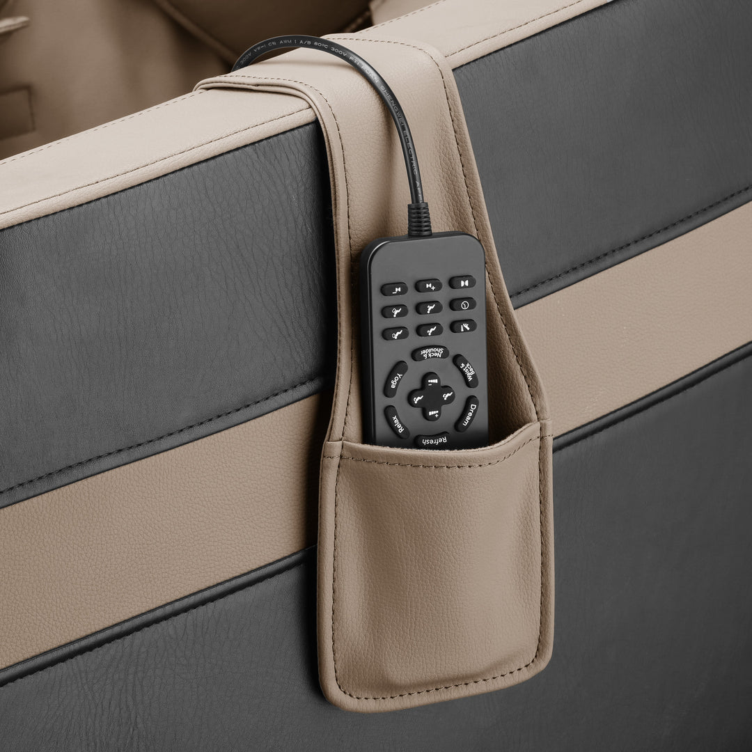 Lifesmart 2D Massage Chair Control panel in a pocket of a beige and black color
