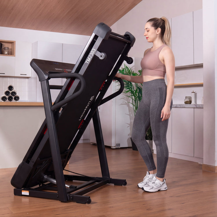 LifeSmart TM2303 Treadmill showing how the PowerTouch auto folding technology works.