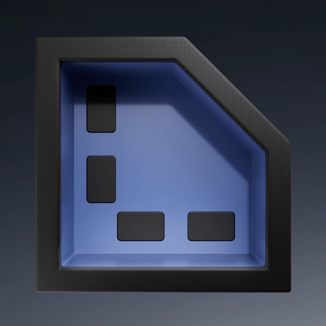 An overhead render of the spa showing a blue interior and dark sitting pads.