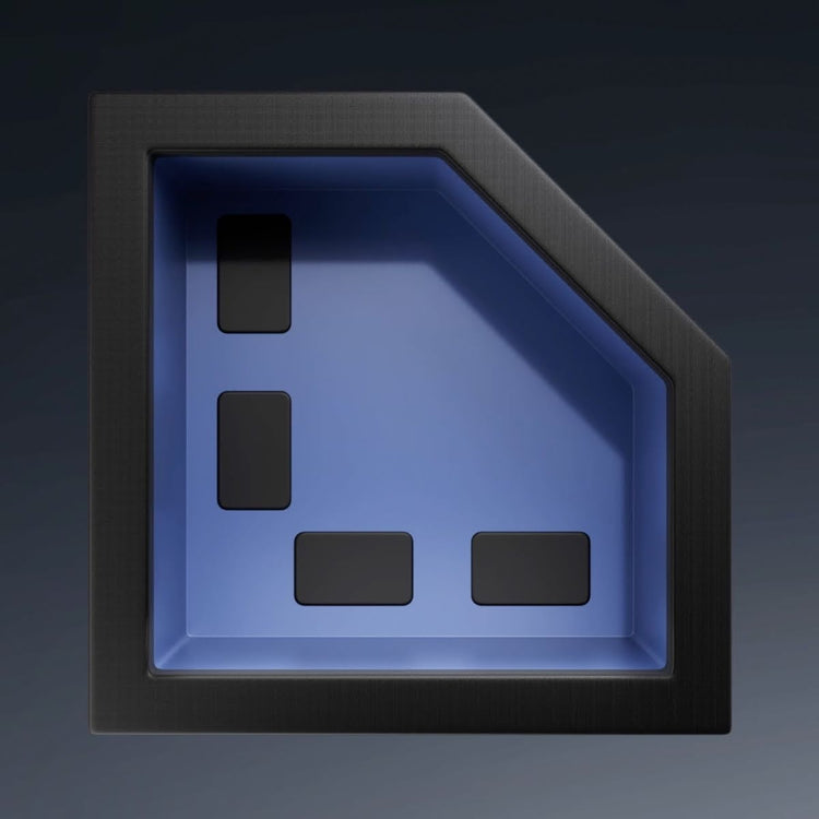 An overhead render of the spa showing a blue interior and dark sitting pads.