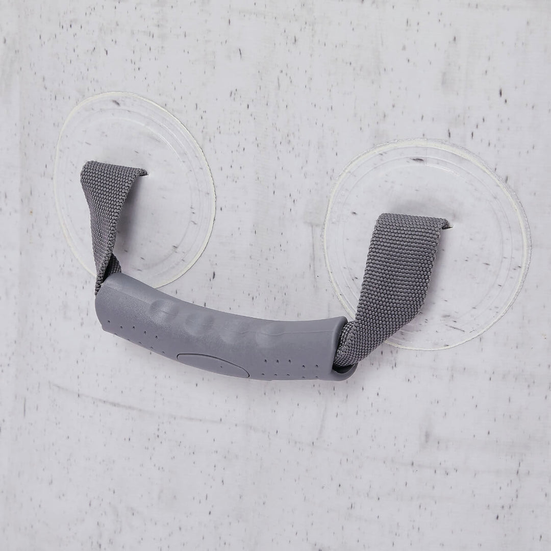 Closeup of gray handle for easy moving.