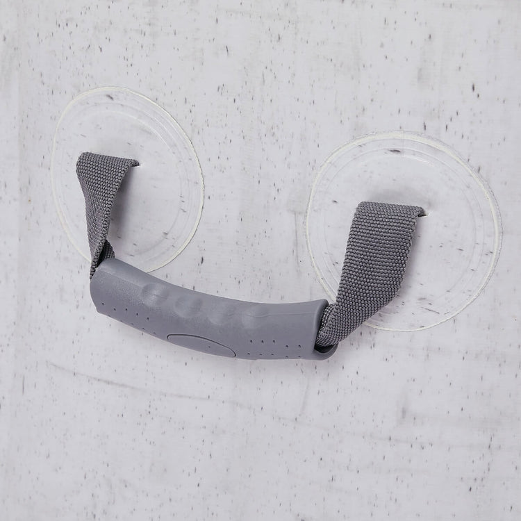 Closeup of gray handle for easy moving.