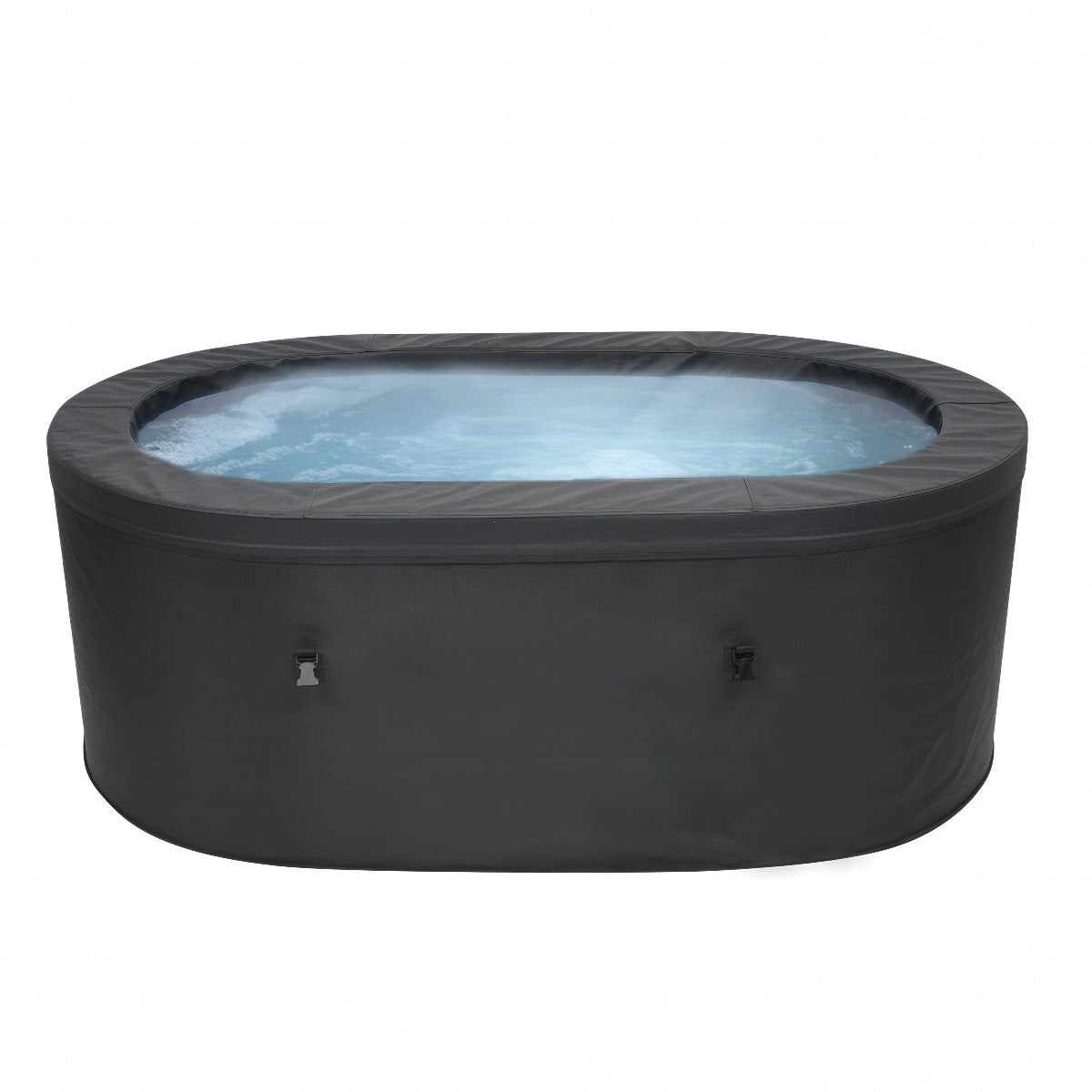 Product photo of spa with steamy water bubbling inside spa. Image isolated on white background.