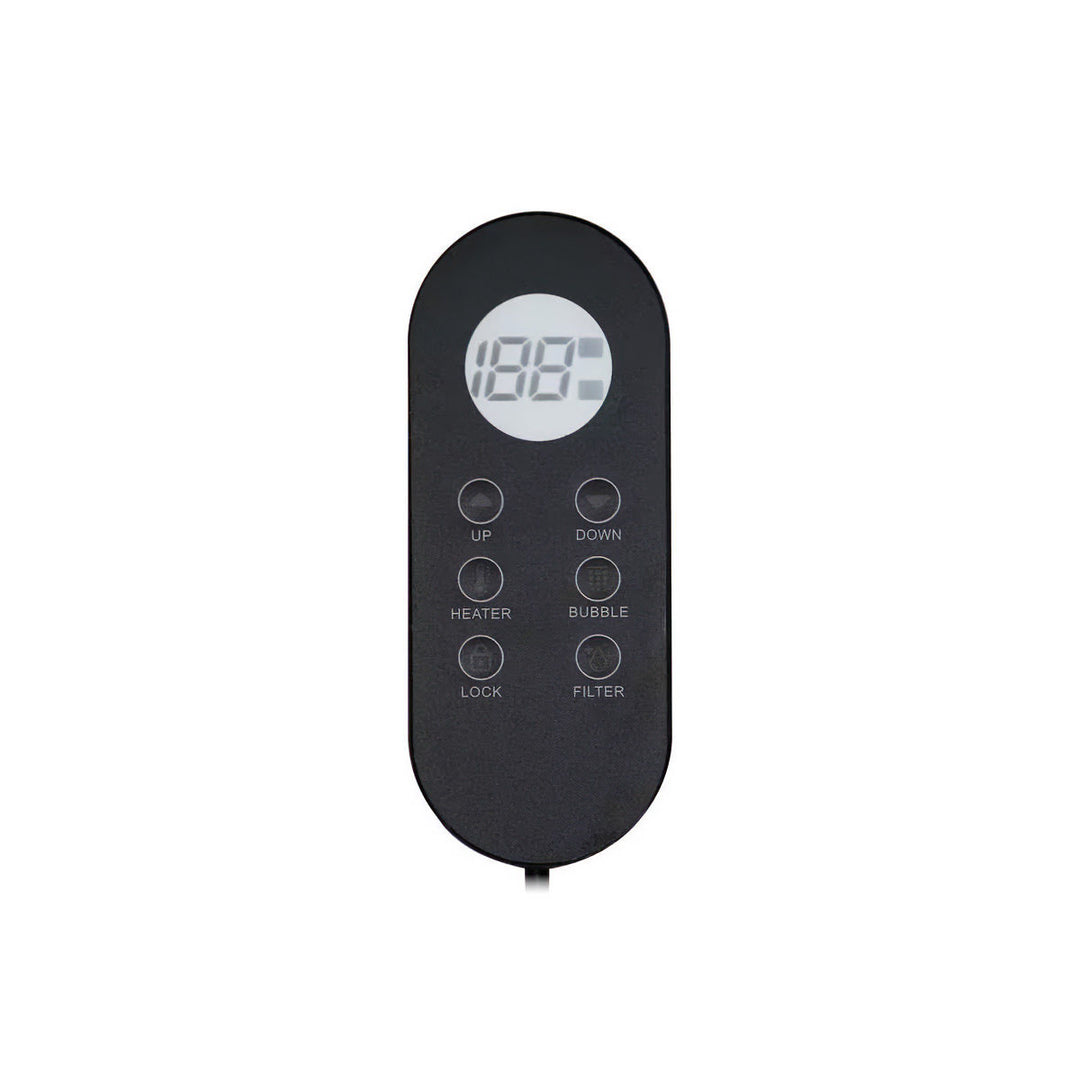 A closeup of the remote control and its various buttons and functions.