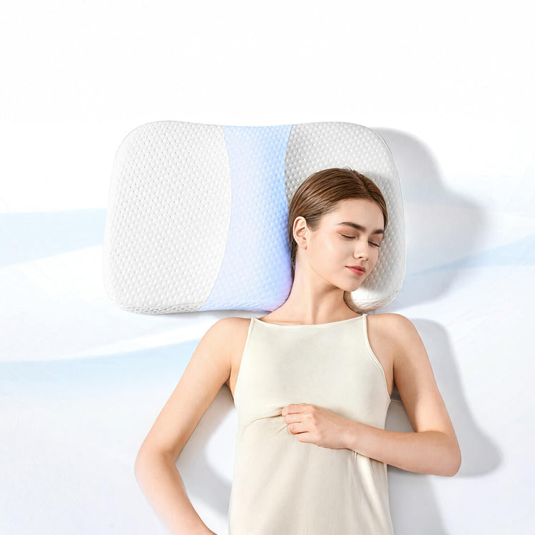 Woman sleeping on side of pillow.