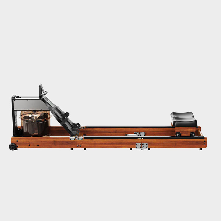 Profile side angle of wood rower fully extended.