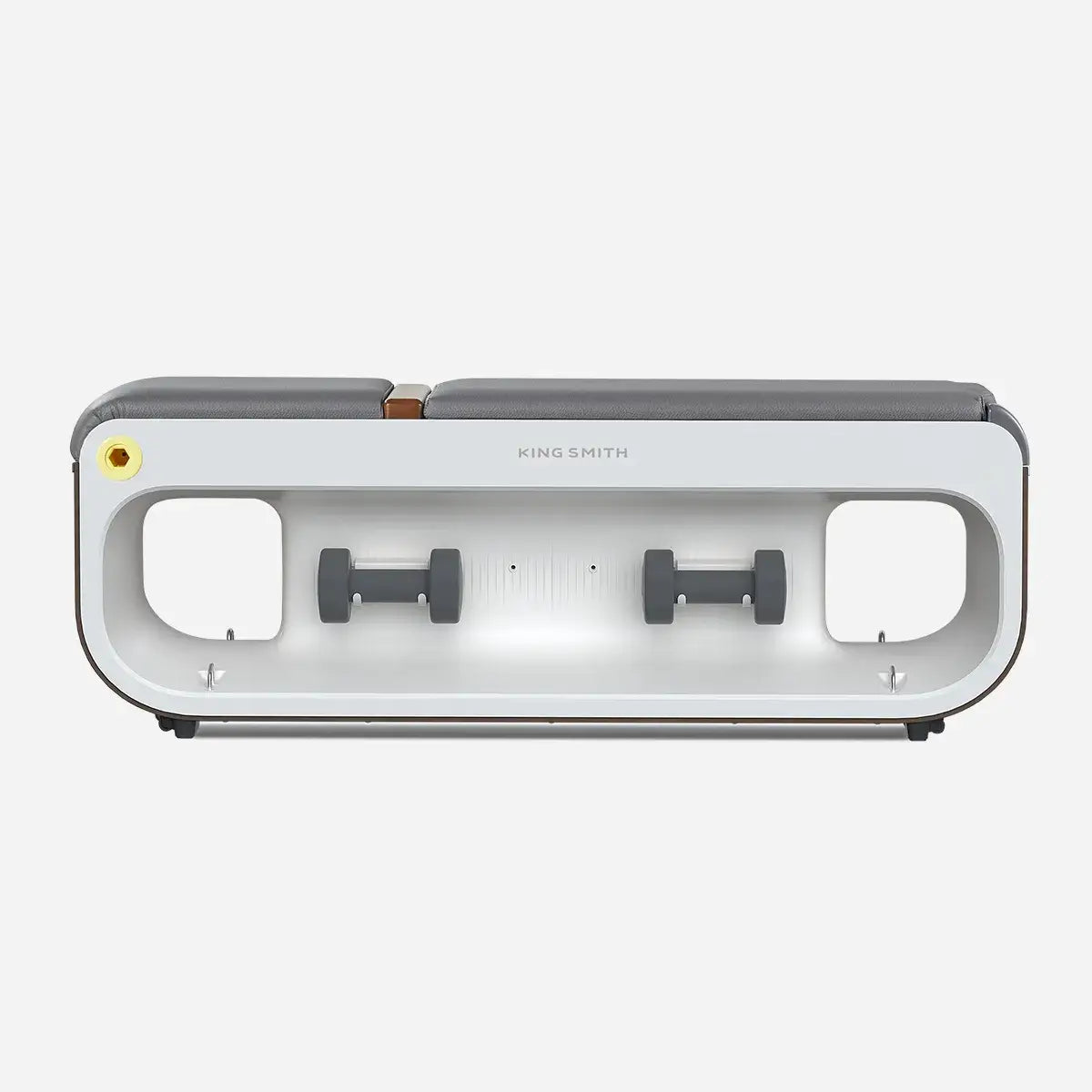 Kingsmith workout bench with weights attached to the side of the product.