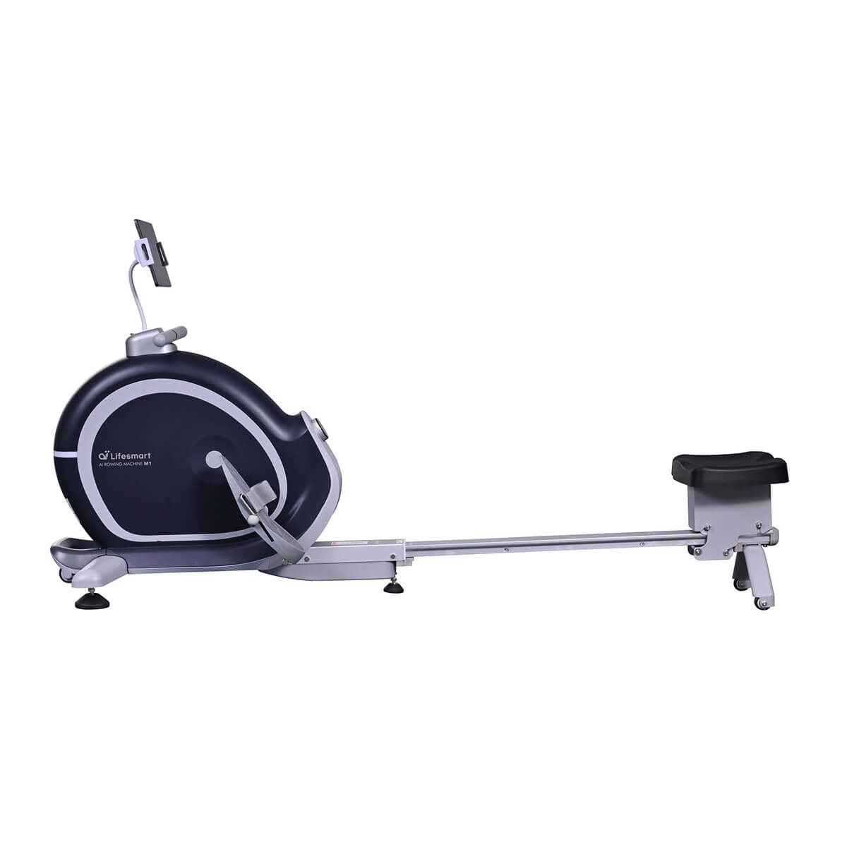 Profile view of rower on white background.