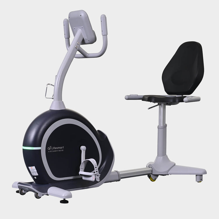Studio lit product photo of R1 Smart Recumbent on white background.