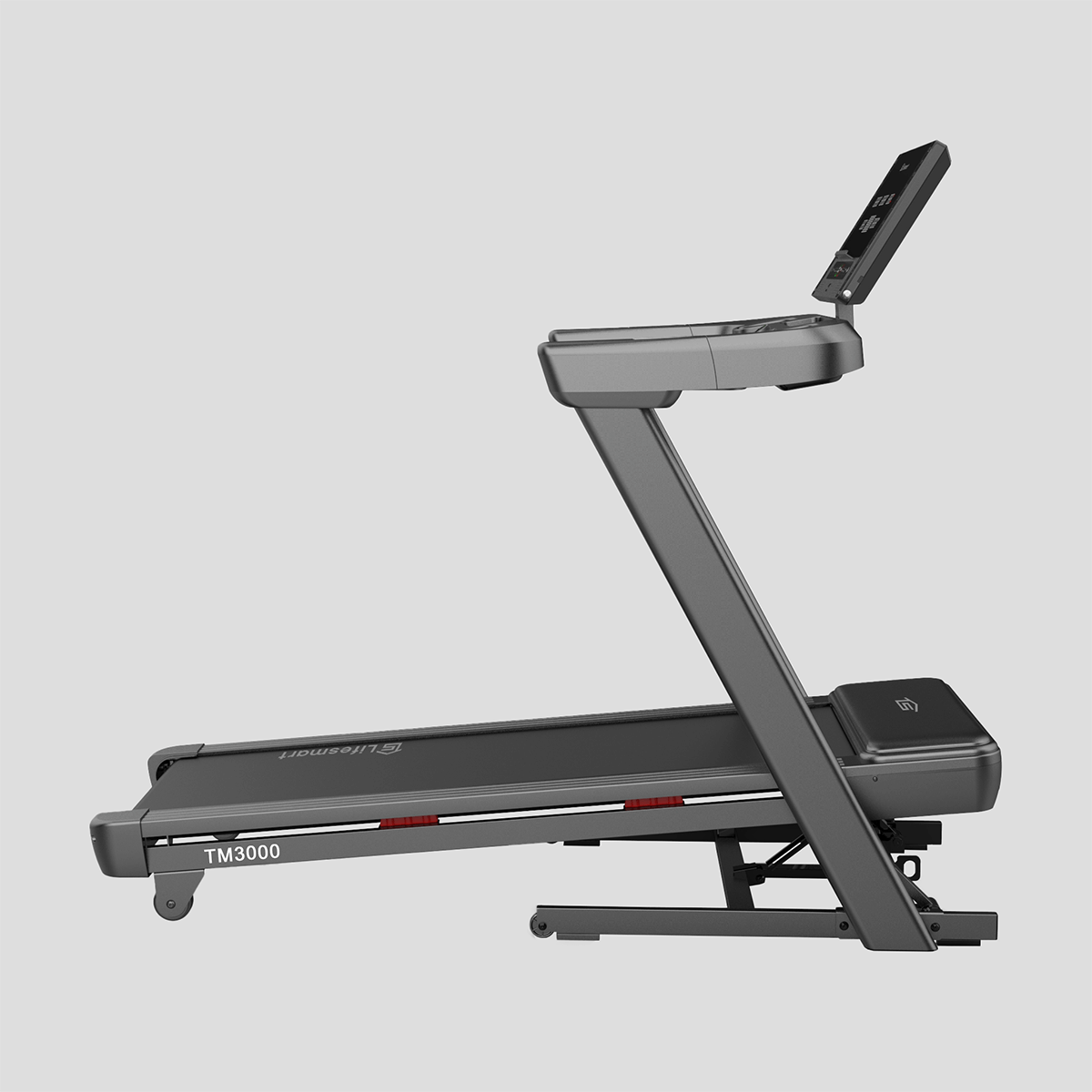 Profile side view of the treadmill at full incline.