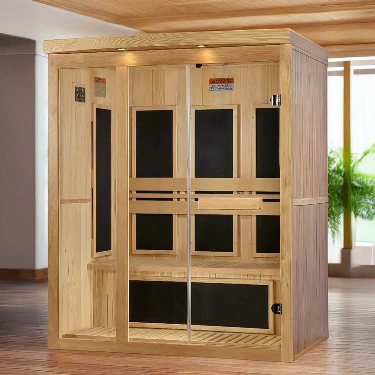 Wooden sauna inside of home.
