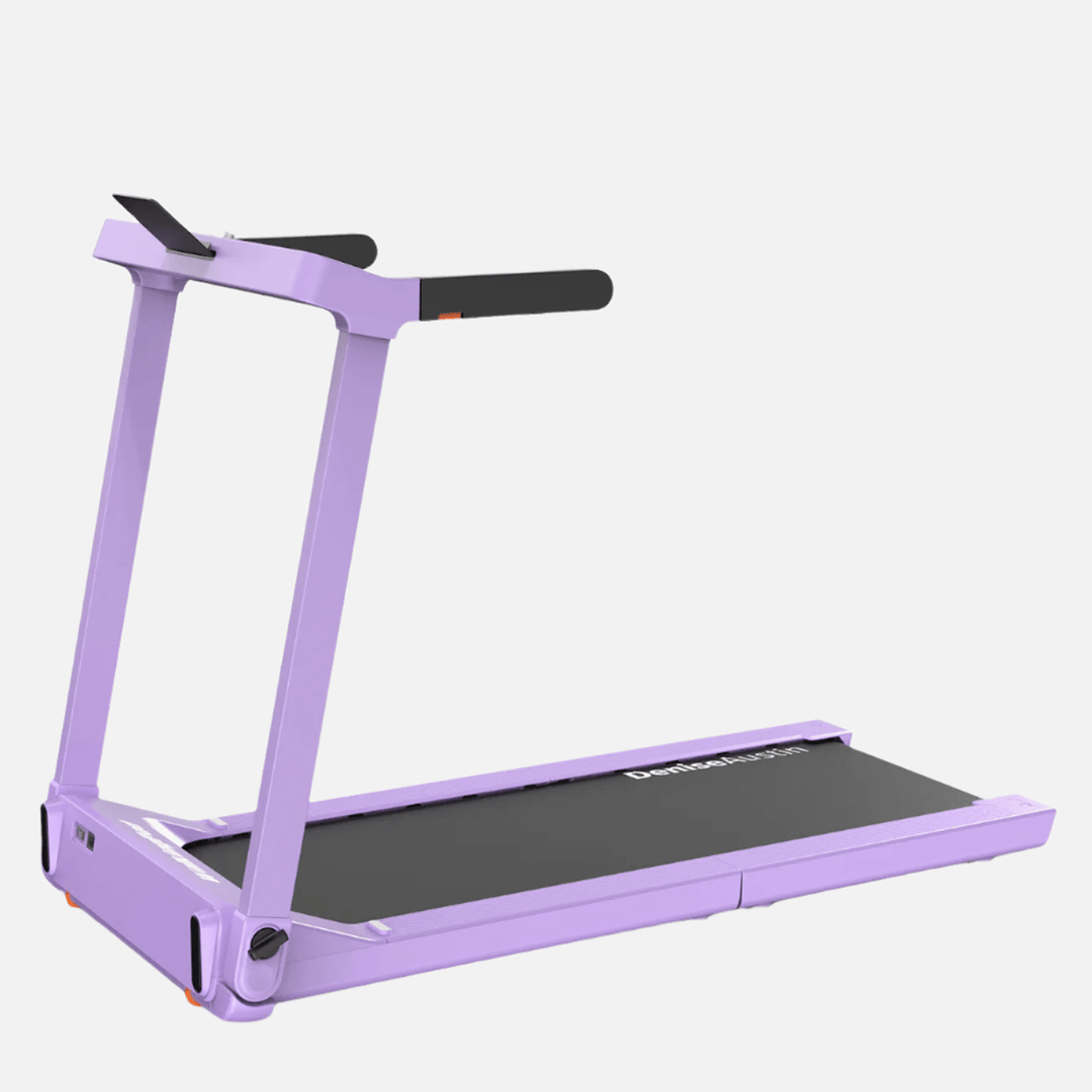 Lilac colored treadmill on a white background.