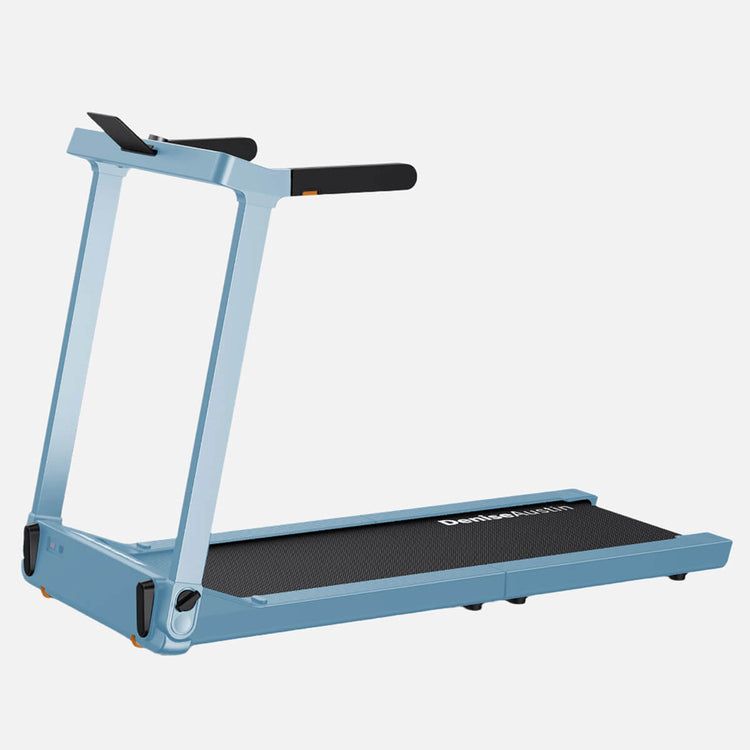 Blue colored treadmill on a white background.